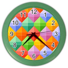 Background Colorful Geometric Triangle Rainbow Color Wall Clock by HermanTelo