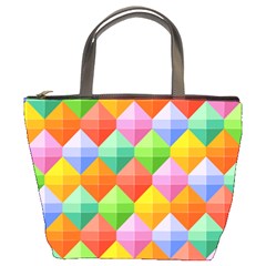 Background Colorful Geometric Triangle Rainbow Bucket Bag by HermanTelo