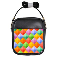 Background Colorful Geometric Triangle Rainbow Girls Sling Bag by HermanTelo