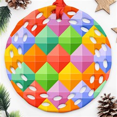 Background Colorful Geometric Triangle Rainbow Ornament (round Filigree)