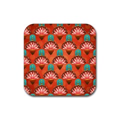 Background Floral Pattern Red Rubber Coaster (square)  by HermanTelo