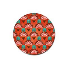 Background Floral Pattern Red Rubber Coaster (round)  by HermanTelo