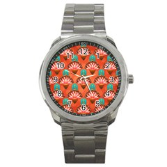 Background Floral Pattern Red Sport Metal Watch