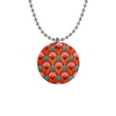 Background Floral Pattern Red 1  Button Necklace by HermanTelo