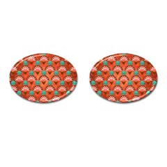 Background Floral Pattern Red Cufflinks (oval) by HermanTelo