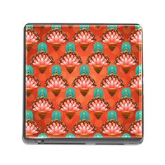 Background Floral Pattern Red Memory Card Reader (square 5 Slot)