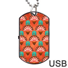 Background Floral Pattern Red Dog Tag Usb Flash (one Side) by HermanTelo