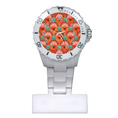 Background Floral Pattern Red Plastic Nurses Watch