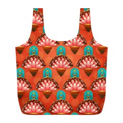 Background Floral Pattern Red Full Print Recycle Bag (l) by HermanTelo