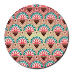 Background Floral Pattern Pink Round Mousepads by HermanTelo