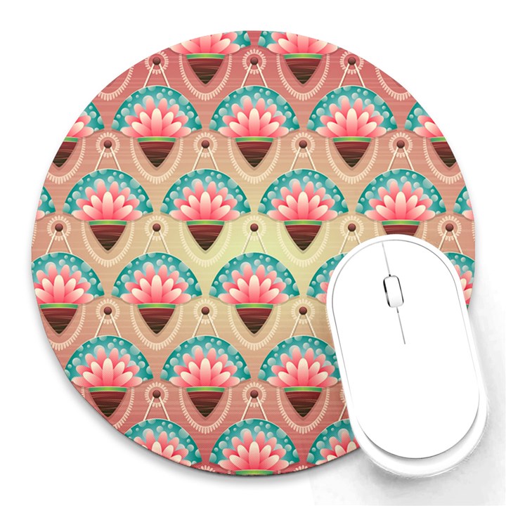 Background Floral Pattern Pink Round Mousepads