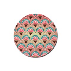 Background Floral Pattern Pink Rubber Coaster (round)  by HermanTelo