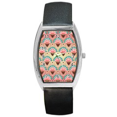 Background Floral Pattern Pink Barrel Style Metal Watch