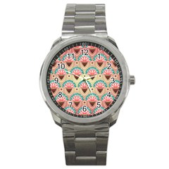 Background Floral Pattern Pink Sport Metal Watch