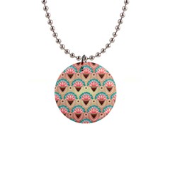 Background Floral Pattern Pink 1  Button Necklace by HermanTelo