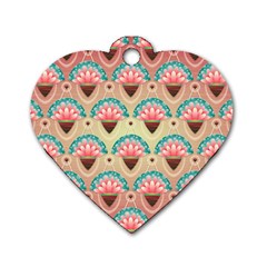 Background Floral Pattern Pink Dog Tag Heart (two Sides)