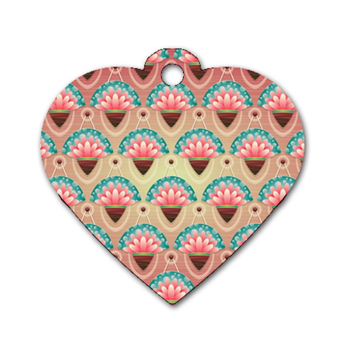 Background Floral Pattern Pink Dog Tag Heart (Two Sides)