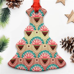 Background Floral Pattern Pink Christmas Tree Ornament (two Sides)