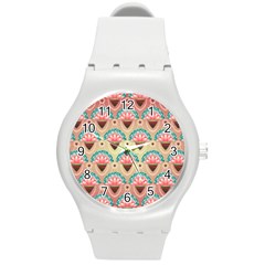 Background Floral Pattern Pink Round Plastic Sport Watch (m)