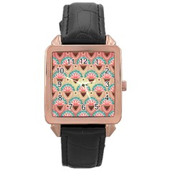 Background Floral Pattern Pink Rose Gold Leather Watch 