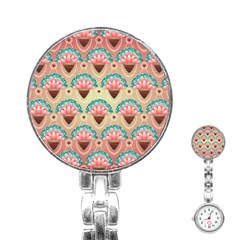 Background Floral Pattern Pink Stainless Steel Nurses Watch