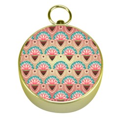 Background Floral Pattern Pink Gold Compasses