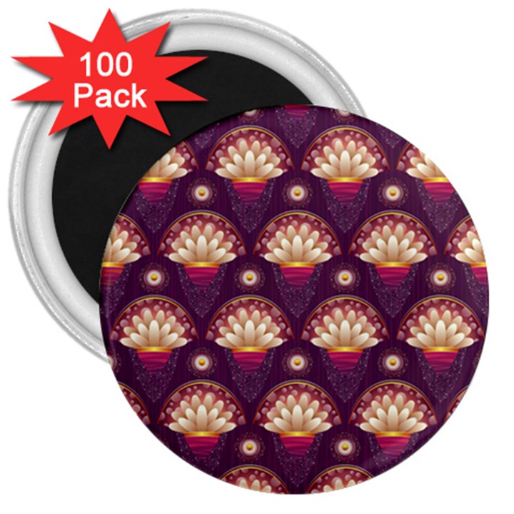 Background Floral Pattern Purple 3  Magnets (100 pack)