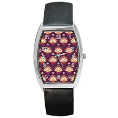 Background Floral Pattern Purple Barrel Style Metal Watch