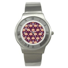 Background Floral Pattern Purple Stainless Steel Watch