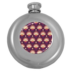 Background Floral Pattern Purple Round Hip Flask (5 Oz)