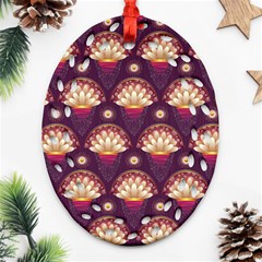 Background Floral Pattern Purple Oval Filigree Ornament (Two Sides)