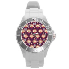 Background Floral Pattern Purple Round Plastic Sport Watch (l)