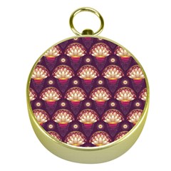 Background Floral Pattern Purple Gold Compasses