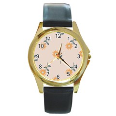 Flowers Continuous Pattern Nature Round Gold Metal Watch by HermanTelo