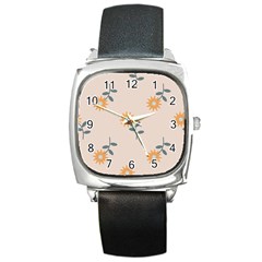 Flowers Continuous Pattern Nature Square Metal Watch by HermanTelo