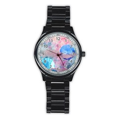 Abstract Clouds And Moon Stainless Steel Round Watch by charliecreates