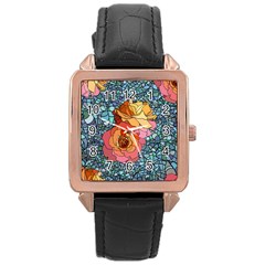 Stained Glass Roses Rose Gold Leather Watch  by WensdaiAmbrose