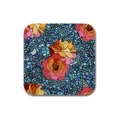 Stained Glass Roses Rubber Square Coaster (4 Pack)  by WensdaiAmbrose