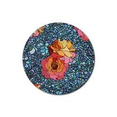 Stained Glass Roses Rubber Coaster (round)  by WensdaiAmbrose