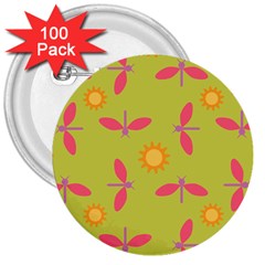 Dragonfly Sun Flower Seamlessly 3  Buttons (100 Pack)  by HermanTelo