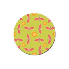 Dragonfly Sun Flower Seamlessly Magnet 3  (round) by HermanTelo