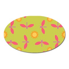 Dragonfly Sun Flower Seamlessly Oval Magnet by HermanTelo