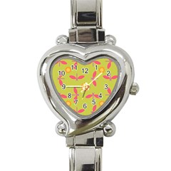 Dragonfly Sun Flower Seamlessly Heart Italian Charm Watch by HermanTelo