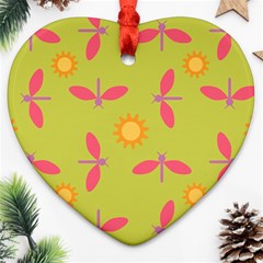 Dragonfly Sun Flower Seamlessly Heart Ornament (two Sides)