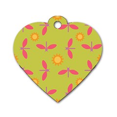 Dragonfly Sun Flower Seamlessly Dog Tag Heart (one Side)