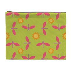 Dragonfly Sun Flower Seamlessly Cosmetic Bag (xl) by HermanTelo