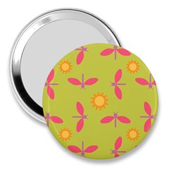 Dragonfly Sun Flower Seamlessly 3  Handbag Mirrors