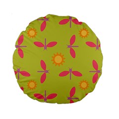 Dragonfly Sun Flower Seamlessly Standard 15  Premium Round Cushions