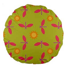 Dragonfly Sun Flower Seamlessly Large 18  Premium Round Cushions