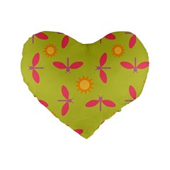 Dragonfly Sun Flower Seamlessly Standard 16  Premium Heart Shape Cushions